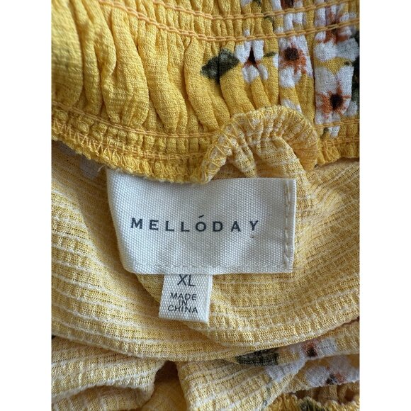 Melloday Yellow Floral Off Shoulder Strap Short Sleeve Pullover Top Women's XL - Picture 7 of 9